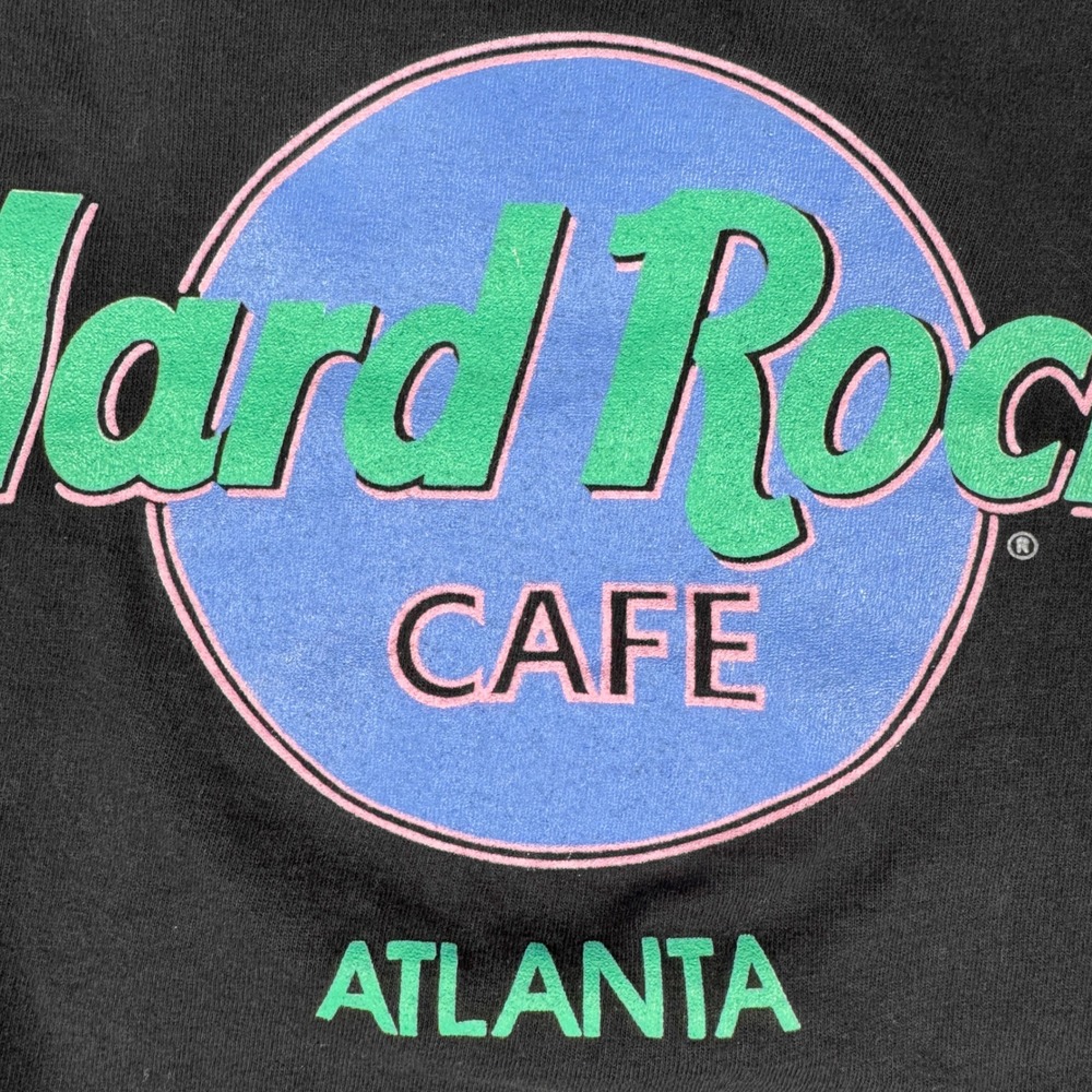 Vintage Hard Rock Cafe Atlanta T-Shirt Men's XL Black USA Made 90s Neon Logo Tee - Picture 3 of 9